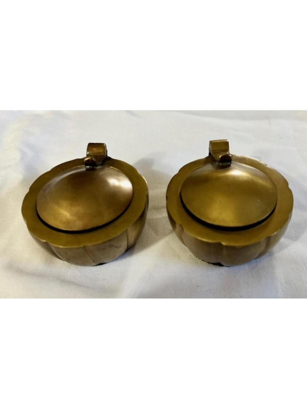 Vintage Brass Candle Holders with Lids - Set of 2